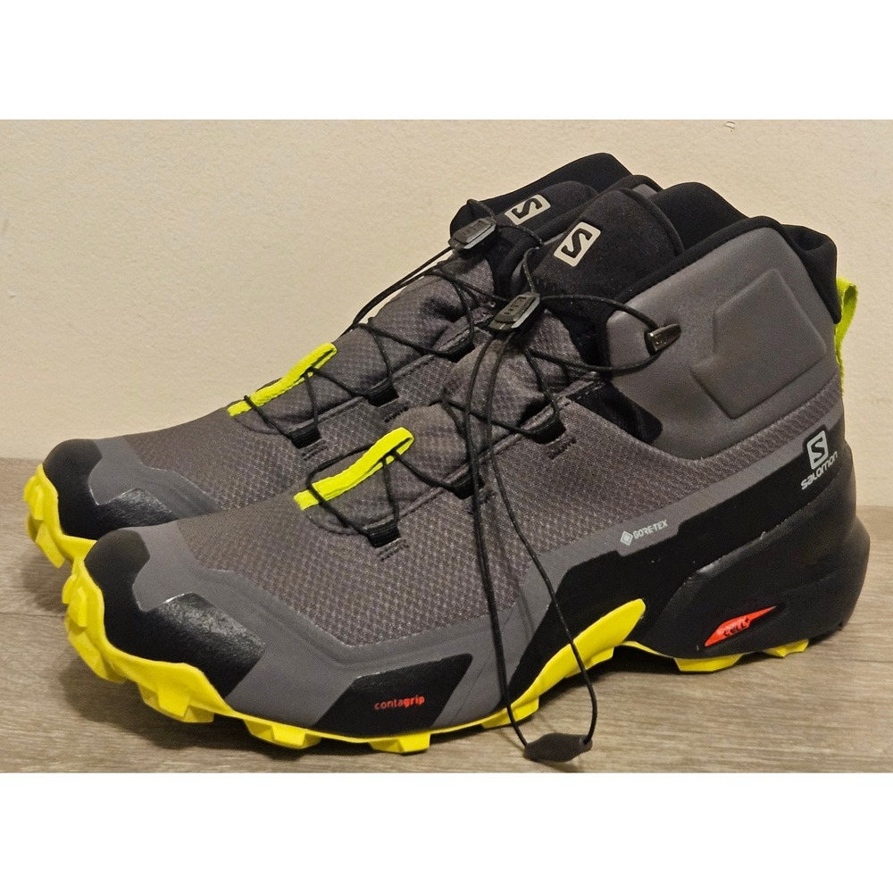 Salomon Cross Hike Mid GTX Mens Hiking Boots Grey Black Yellow 411186 Size 10.5